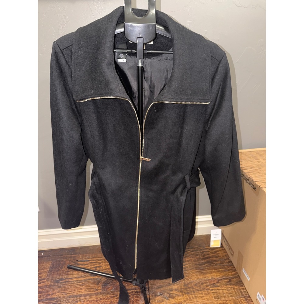 Michael Kors Womens Black Wool Blend Belted Asymmetric Zip Walker Coat XXL NEW